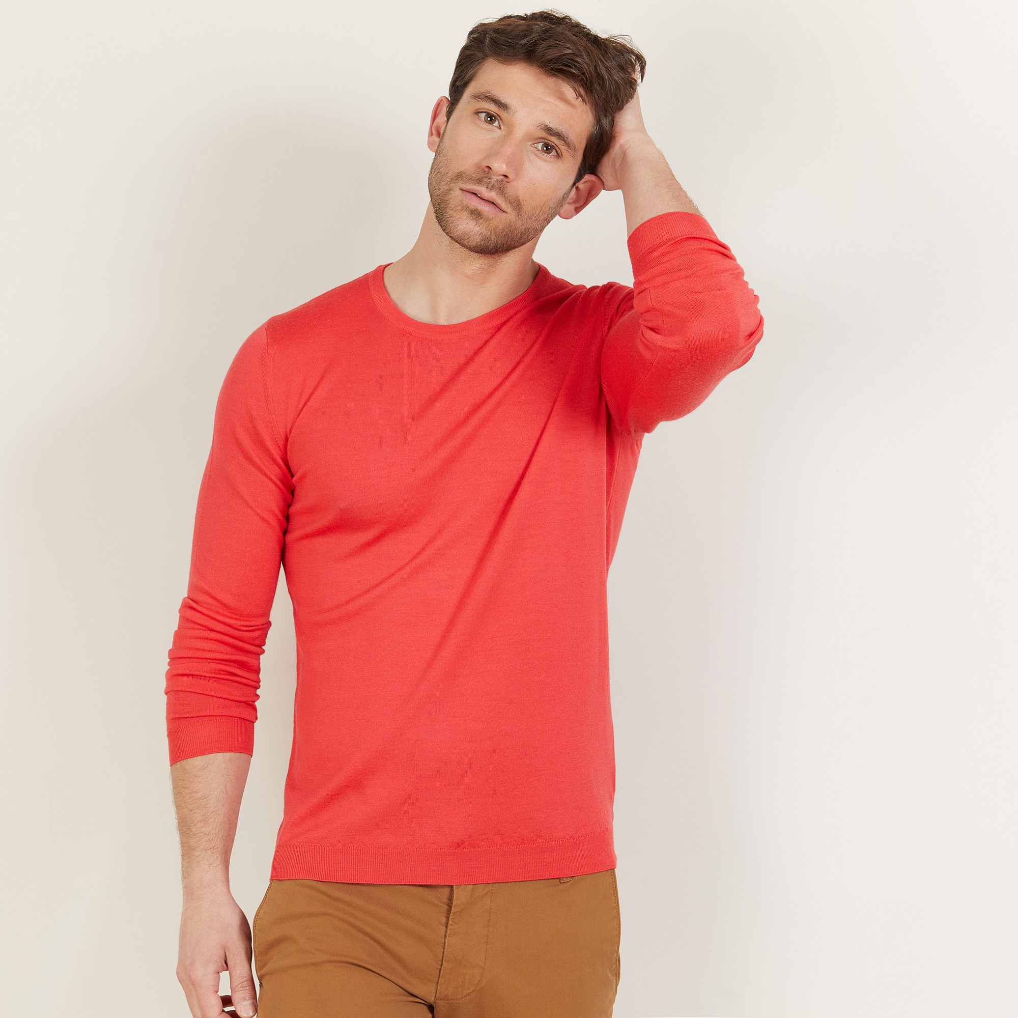 Pull ras du cou en laine mérinos - Bertille 6081 berlingot - 52 Rouge