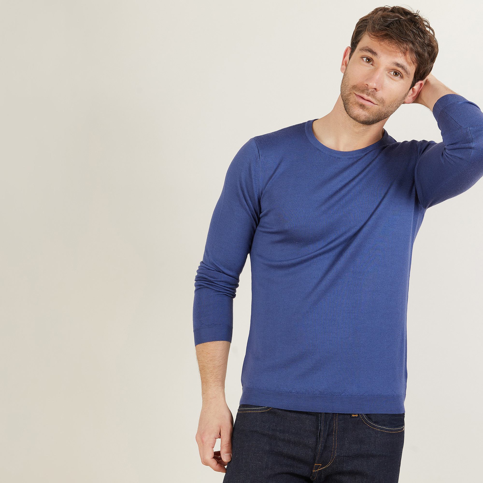 Pull ras du cou en laine mérinos - Bertille 6190 pensee - 03 Bleu foncé