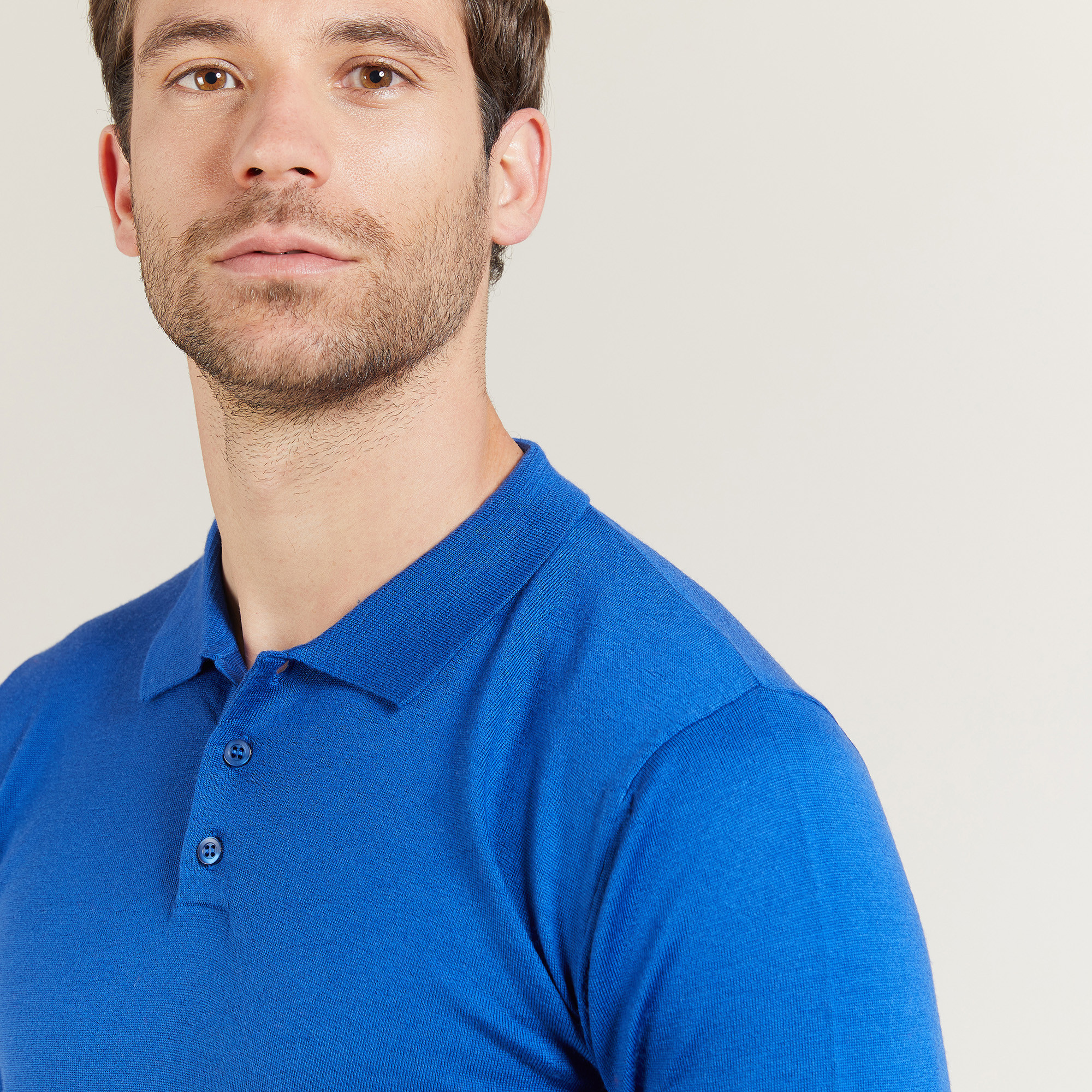 Polo manches longues en laine mérinos - Beryl 6143 saphir - 48 Bleu roi