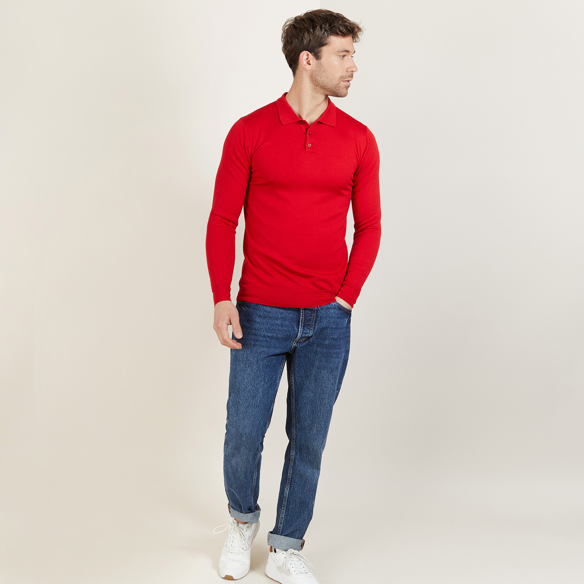 Polo manches longues en laine mérinos - Beryl 6180 coccinelle - 52 Rouge