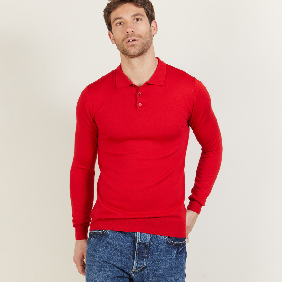 Long-sleeved merino wool polo shirt - Eni