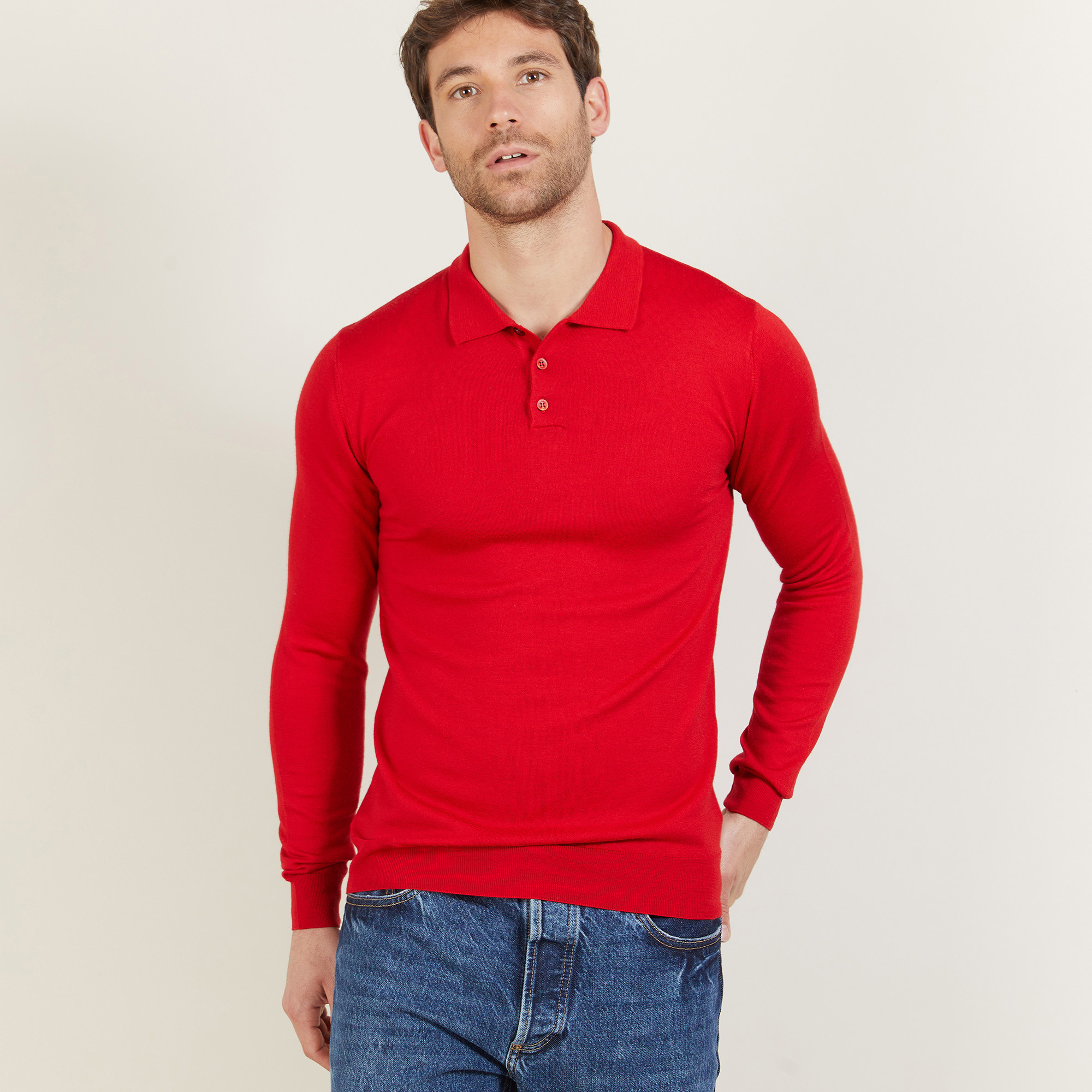 Polo manches longues en laine mérinos - Beryl 6180 coccinelle - 52 Rouge