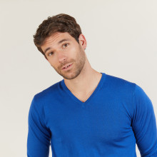 Pull col V en laine mérinos - Bibiane 6143 saphir - 48 Bleu roi