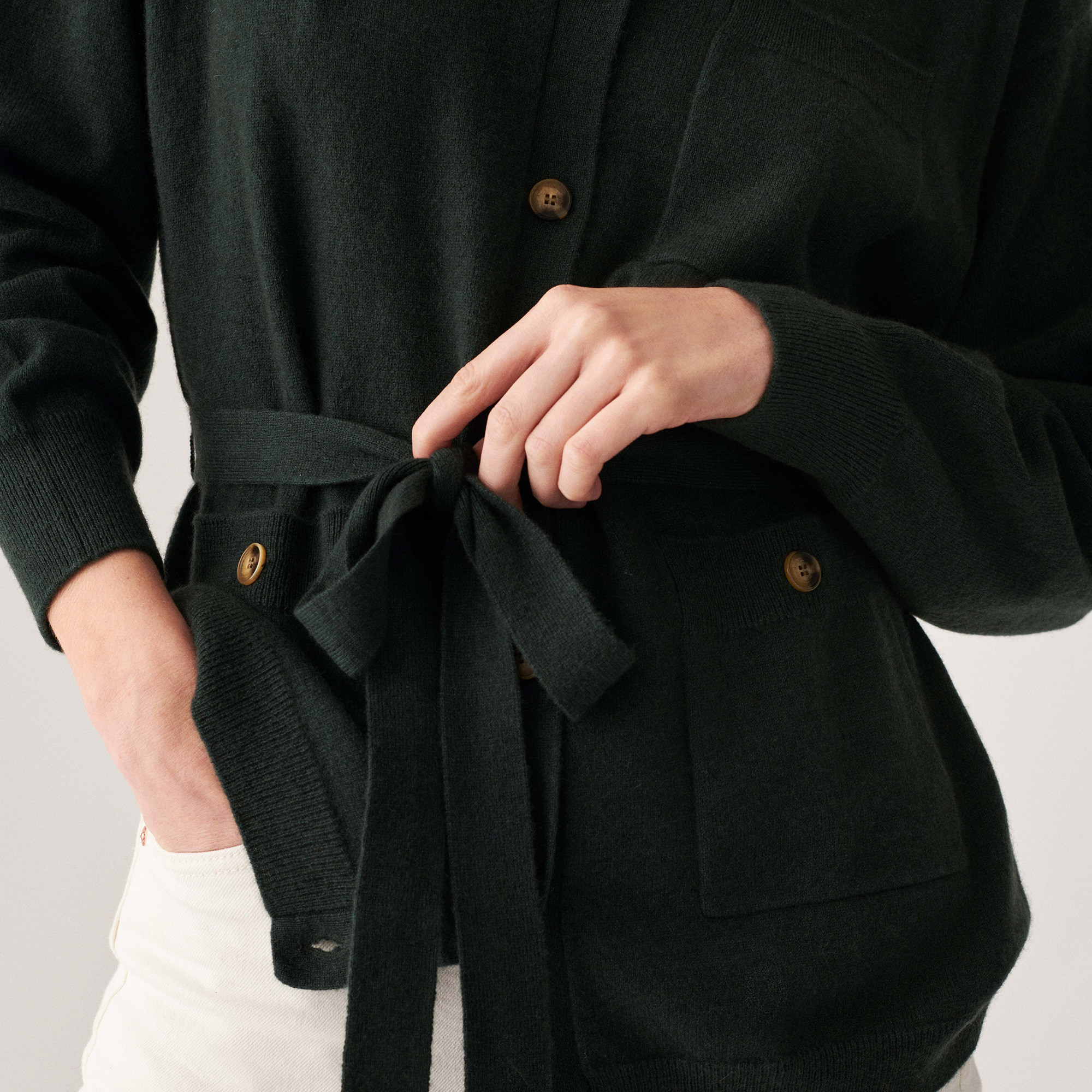 Veste boutonnée en cachemire col polo - Clemence 7451 bronze - 83 Kaki