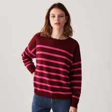 Pull boutonné à col rond bicolore en cachemire - Dalton 7515 griotte/fushia - 51 Bordeaux