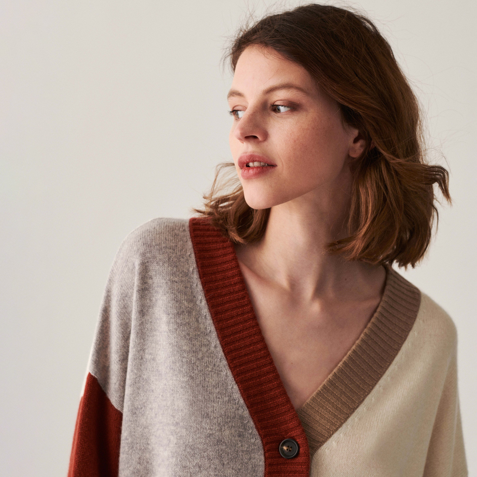 Long cardigan boutonné en cachemire - Delia 7521 SABLE MULTI