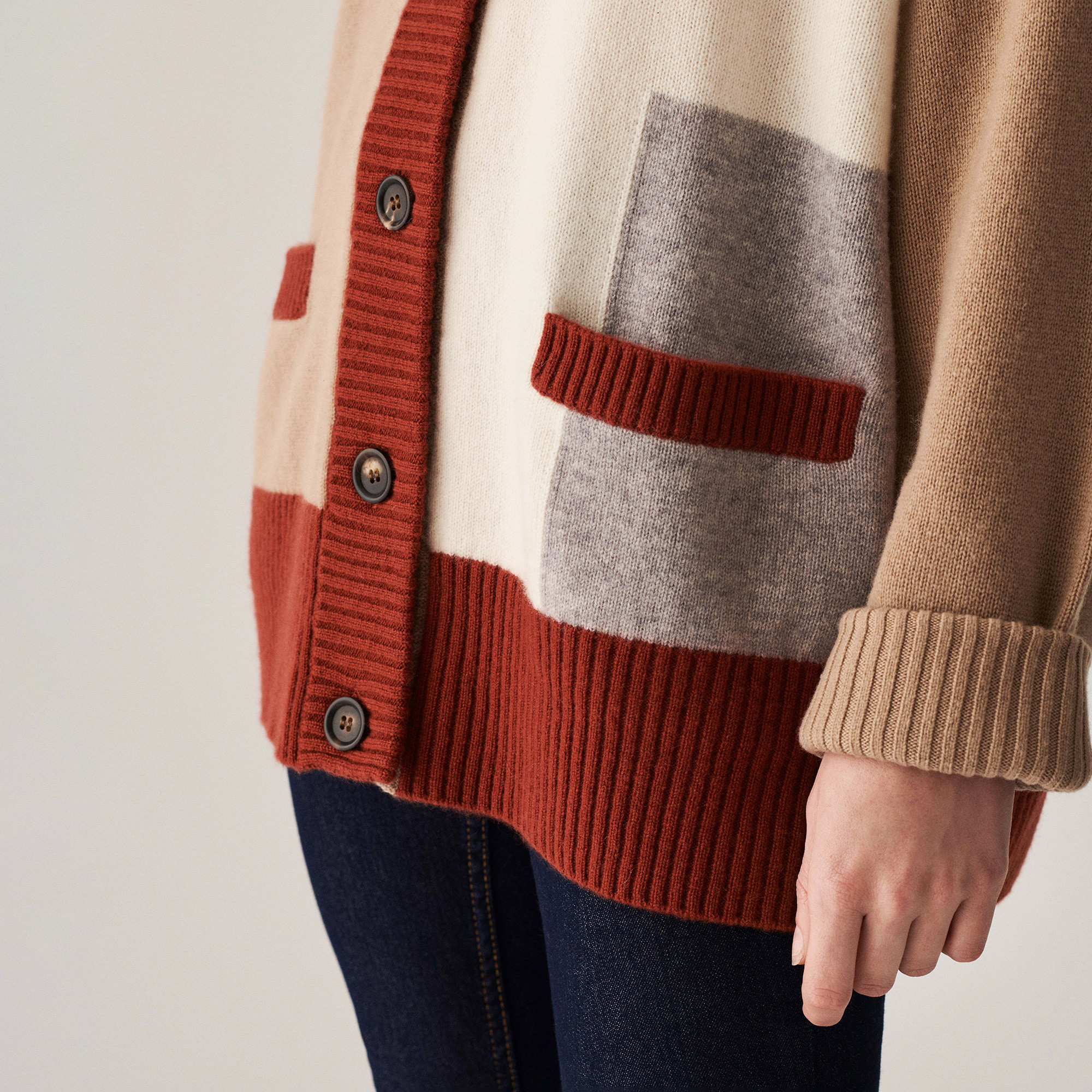 Long cardigan boutonné en cachemire - Delia 7521 SABLE MULTI
