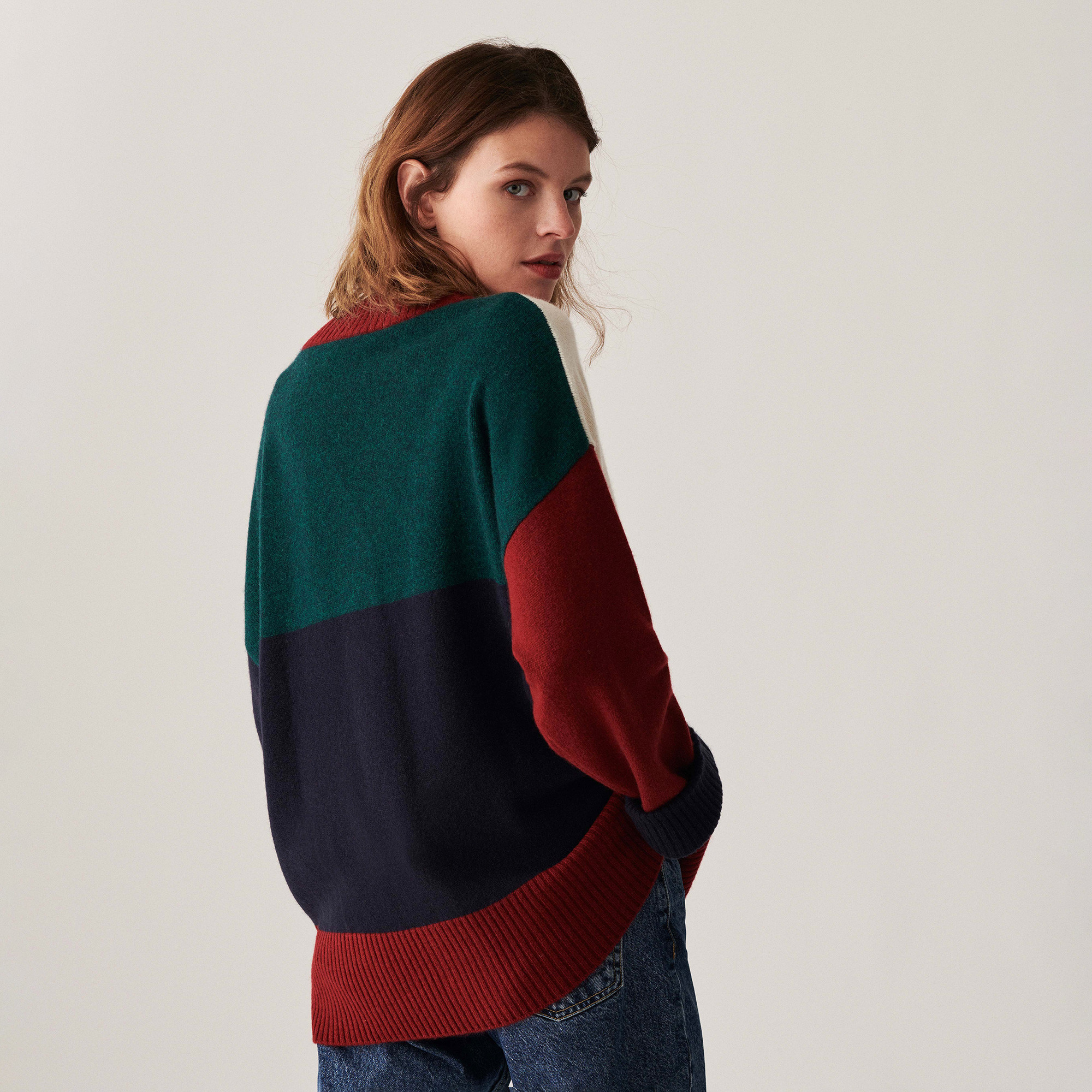 Long cardigan boutonné en cachemire - Delia 7520 MARINE MULTI