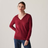 Pull col V en laine mérinos finitions bord côtes - Arya  7482 griotte - 17 Violet