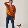 Pull col V à fentes en laine mérinos - Aurora 7460 tournesol - 15 Orange