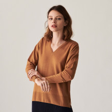 Merino wool V-neck sweater with slits in merino wool - Aurora