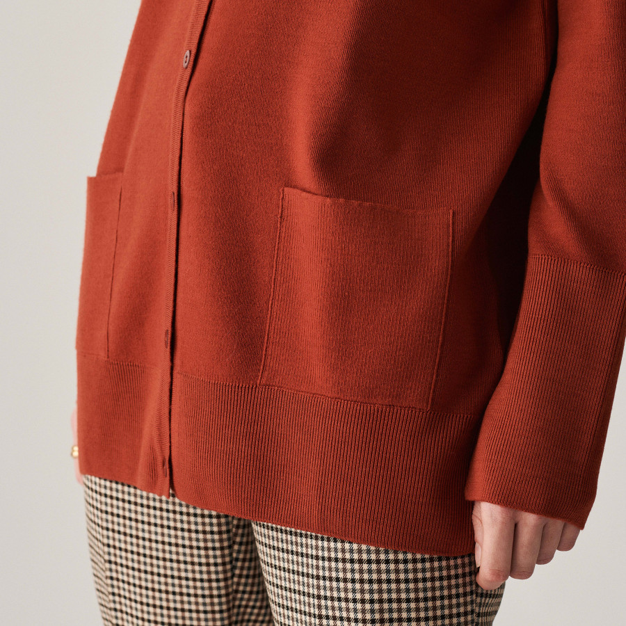 Long buttoned V-neck cardigan in merino wool - Alister