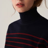 Pull col roulé en laine mérinos finitions bord côtes - Colette 7526 marine/ecru - 05 Bleu marine