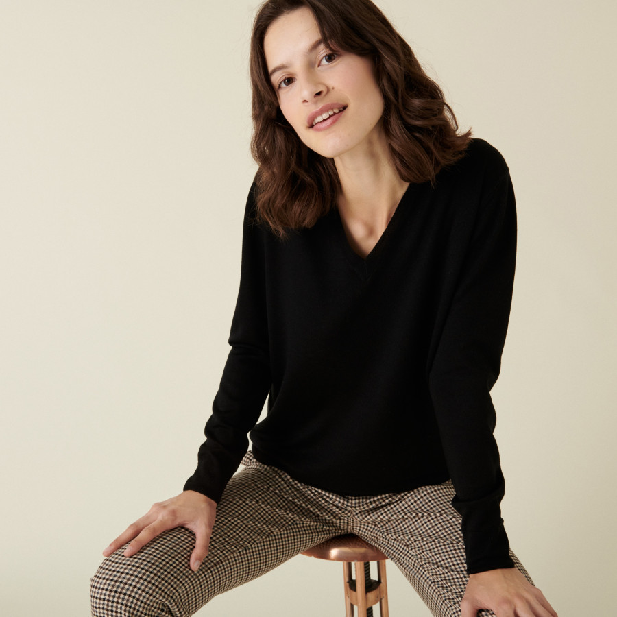 Pull col V en laine mérinos - Arya