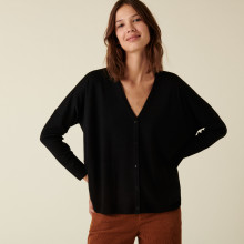 Cardigan boutonné à poches en laine mérinos - Ava 7410 noir - 01 Noir