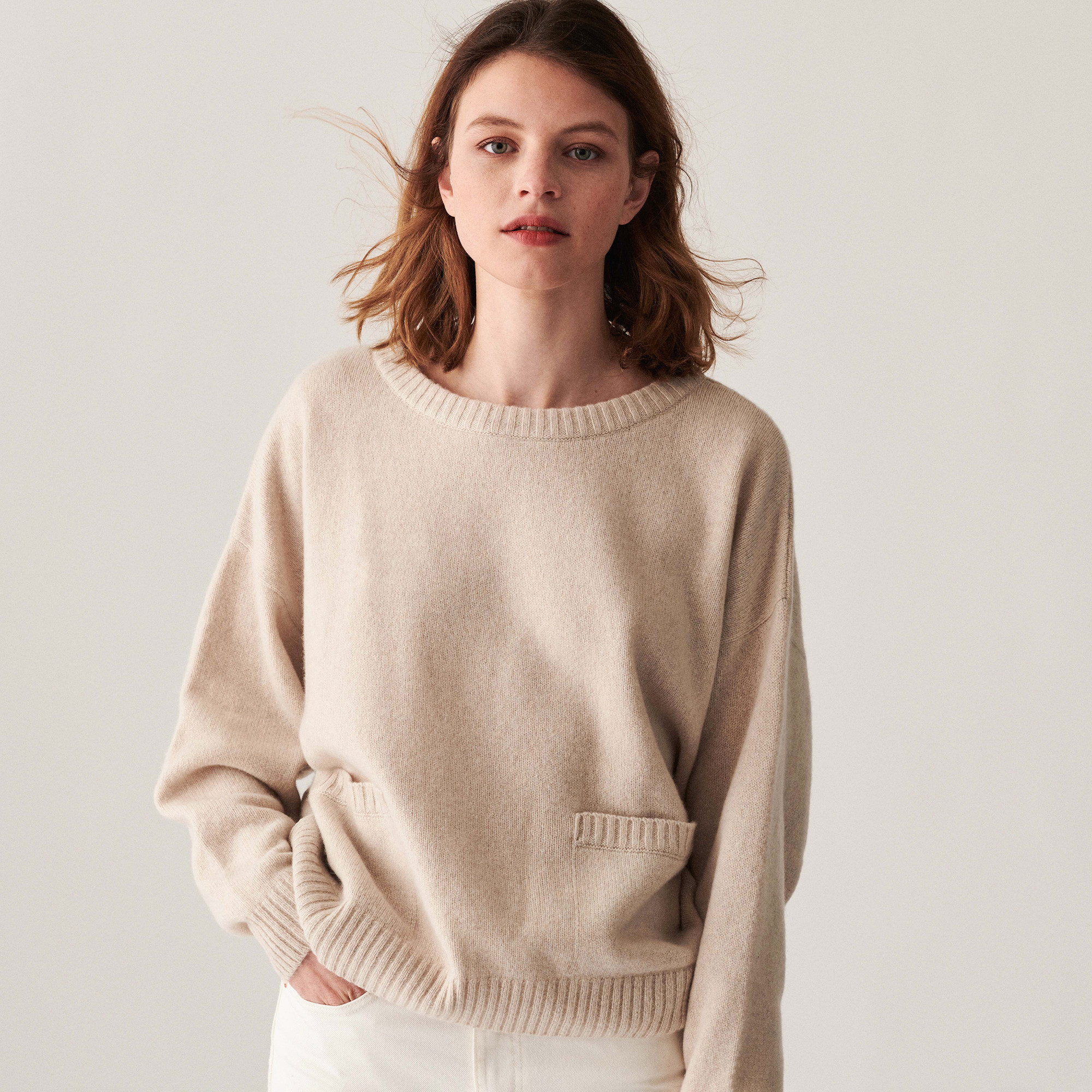 Pull ample en cachemire recyclé à poches - Davina 7403 ecru - 82 Ecru