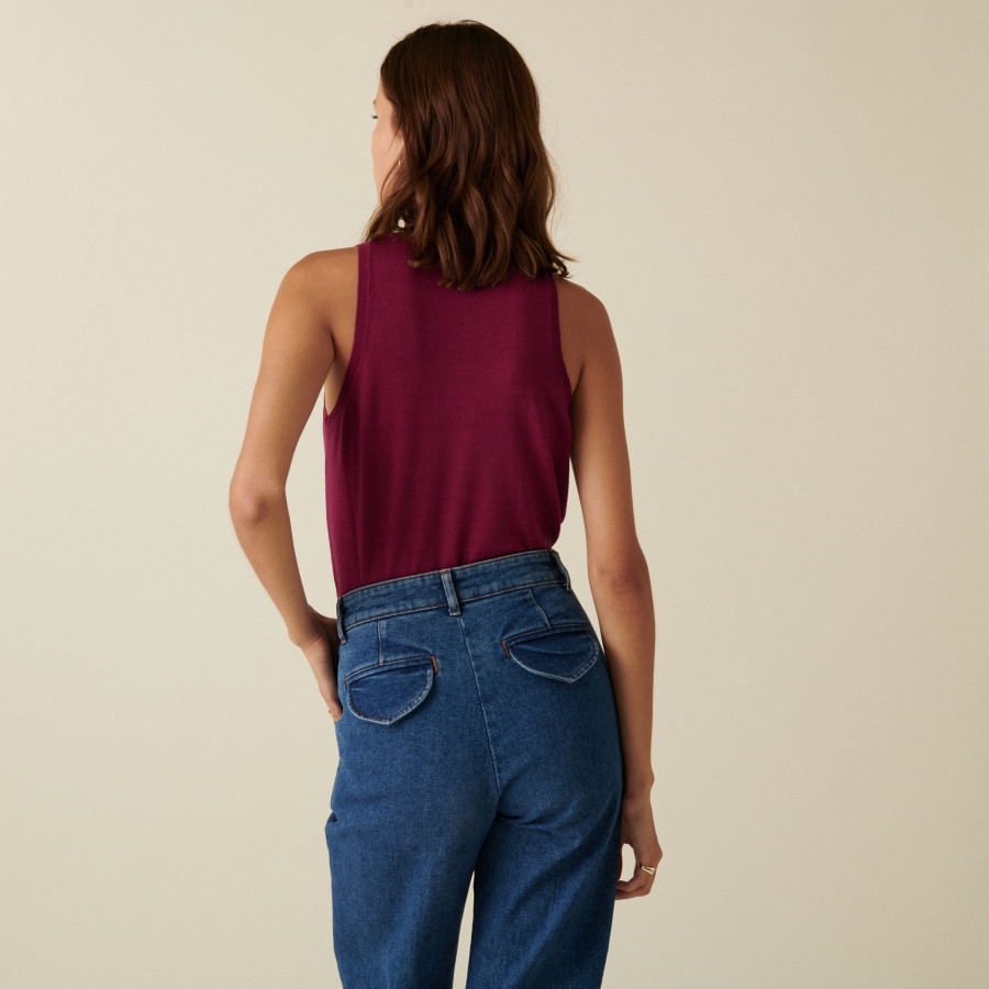 Débardeur col rond à point jersey en laine mérinos - Antenia