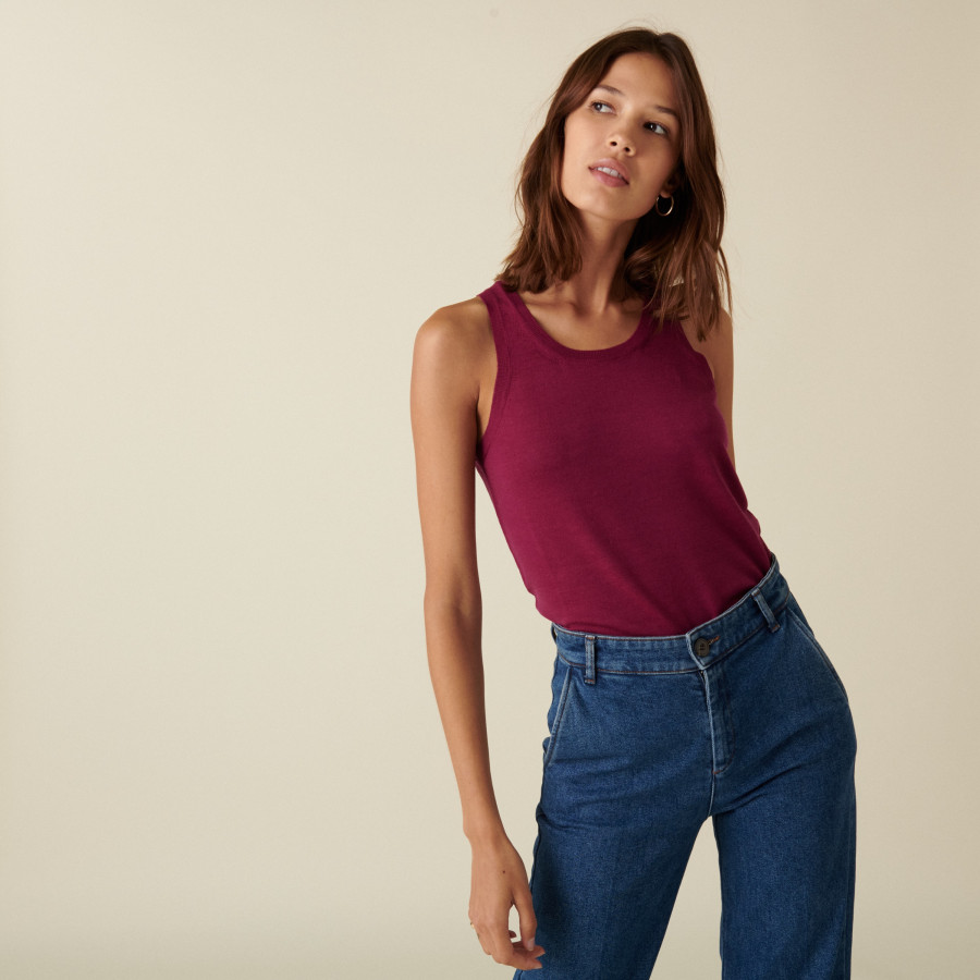 Débardeur col rond à point jersey en laine mérinos - Antenia