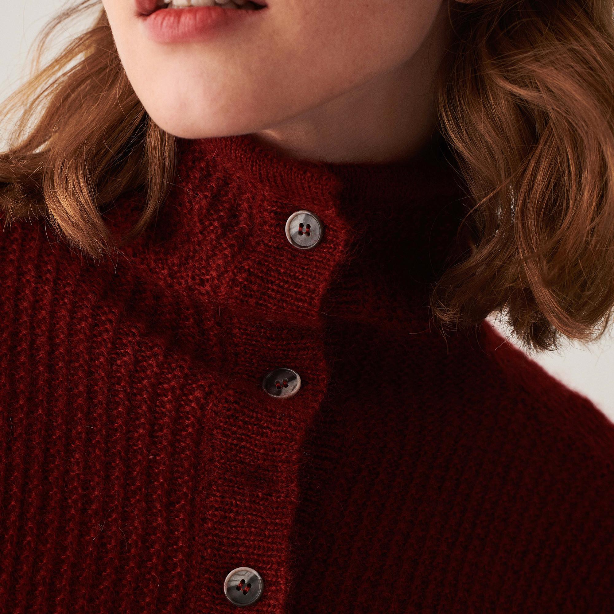Pull oversize boutonné en mohair - Clea 7485 brique - 20 Rouge foncé