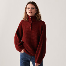 Pull oversize boutonné en mohair - Clea 7485 brique - 20 Rouge foncé