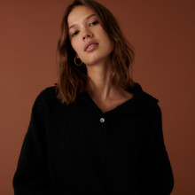 Pull oversize boutonné en mohair - Clea 7410 noir - 01 Noir