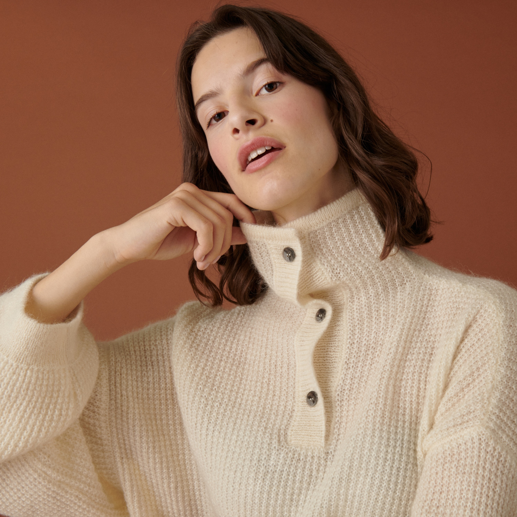 Pull oversize boutonné en mohair - Clea 7403 ecru - 82 Ecru