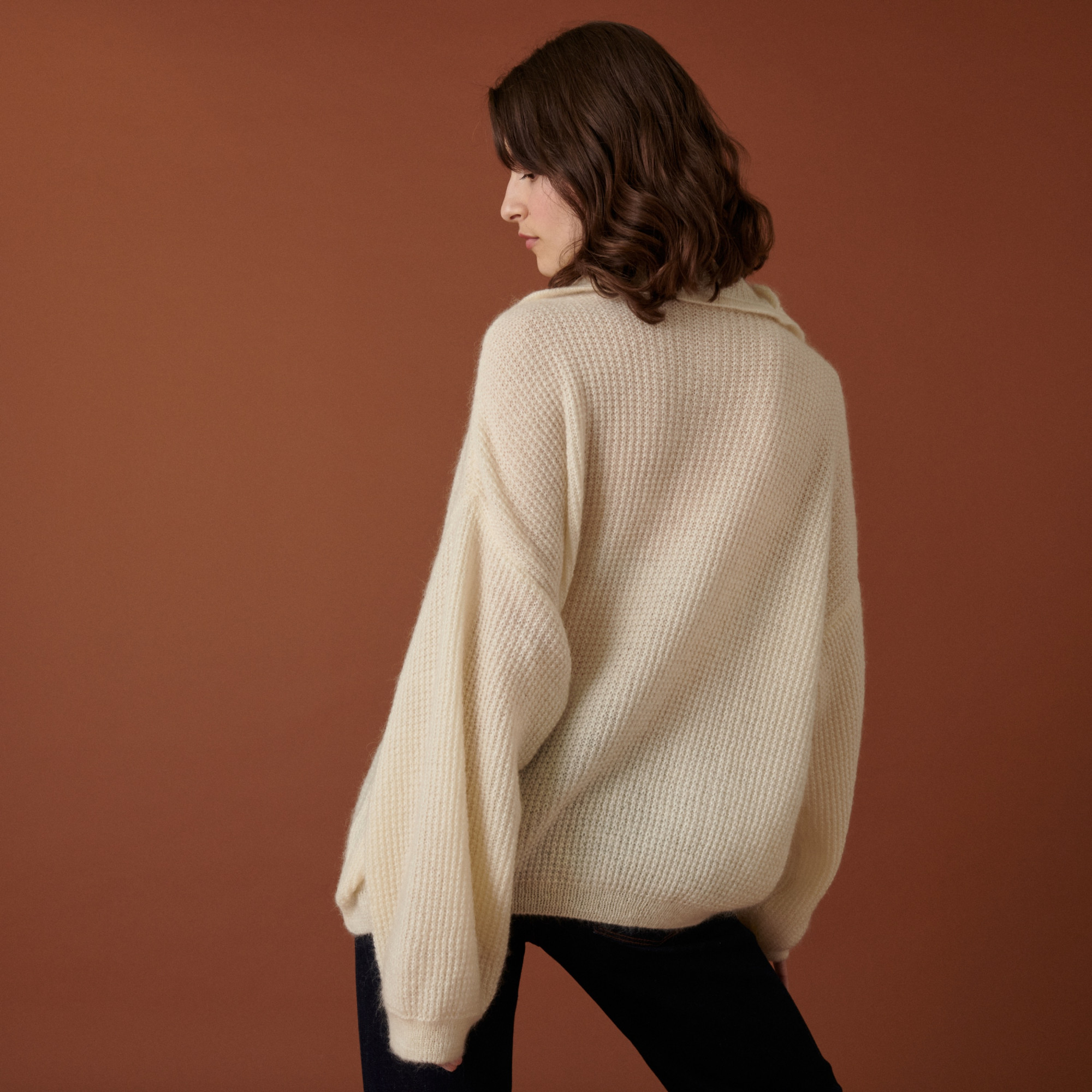 Pull oversize boutonné en mohair - Clea 7403 ecru - 82 Ecru