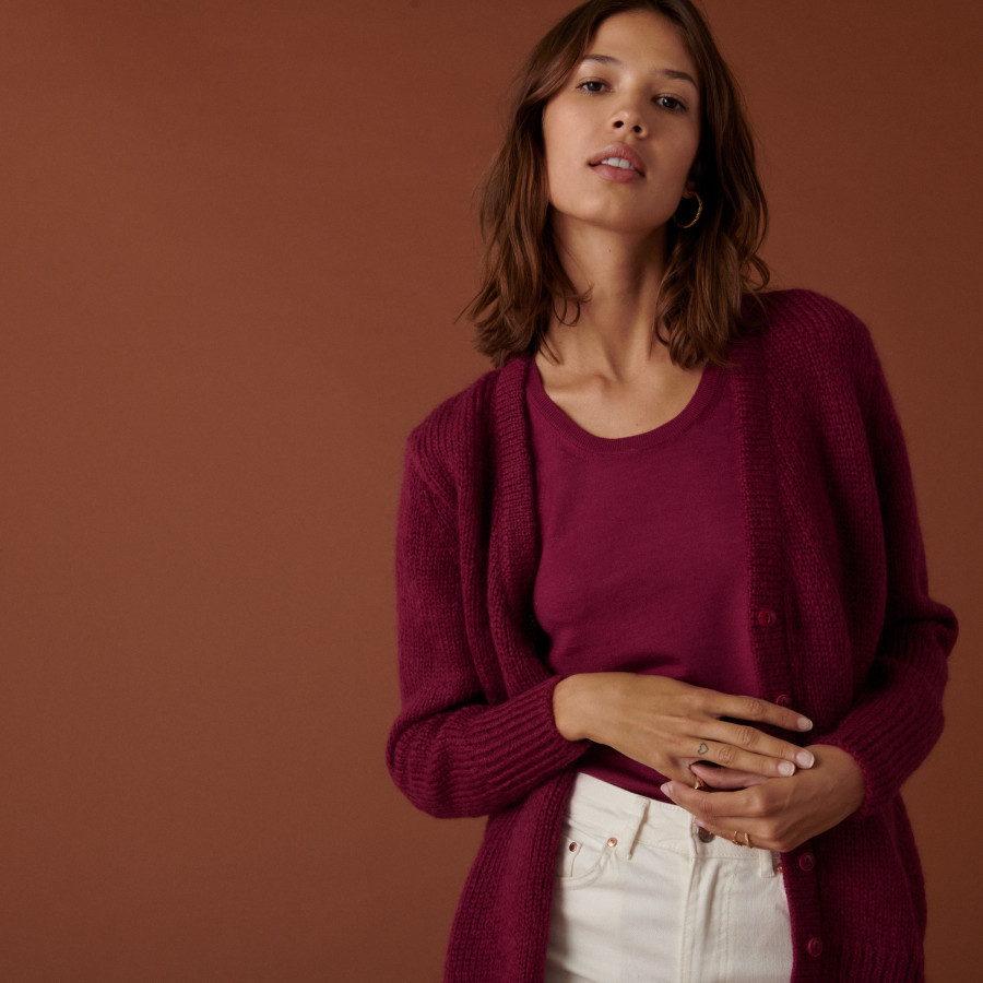 Cardigan de mohair com decote em V e botões - Anais