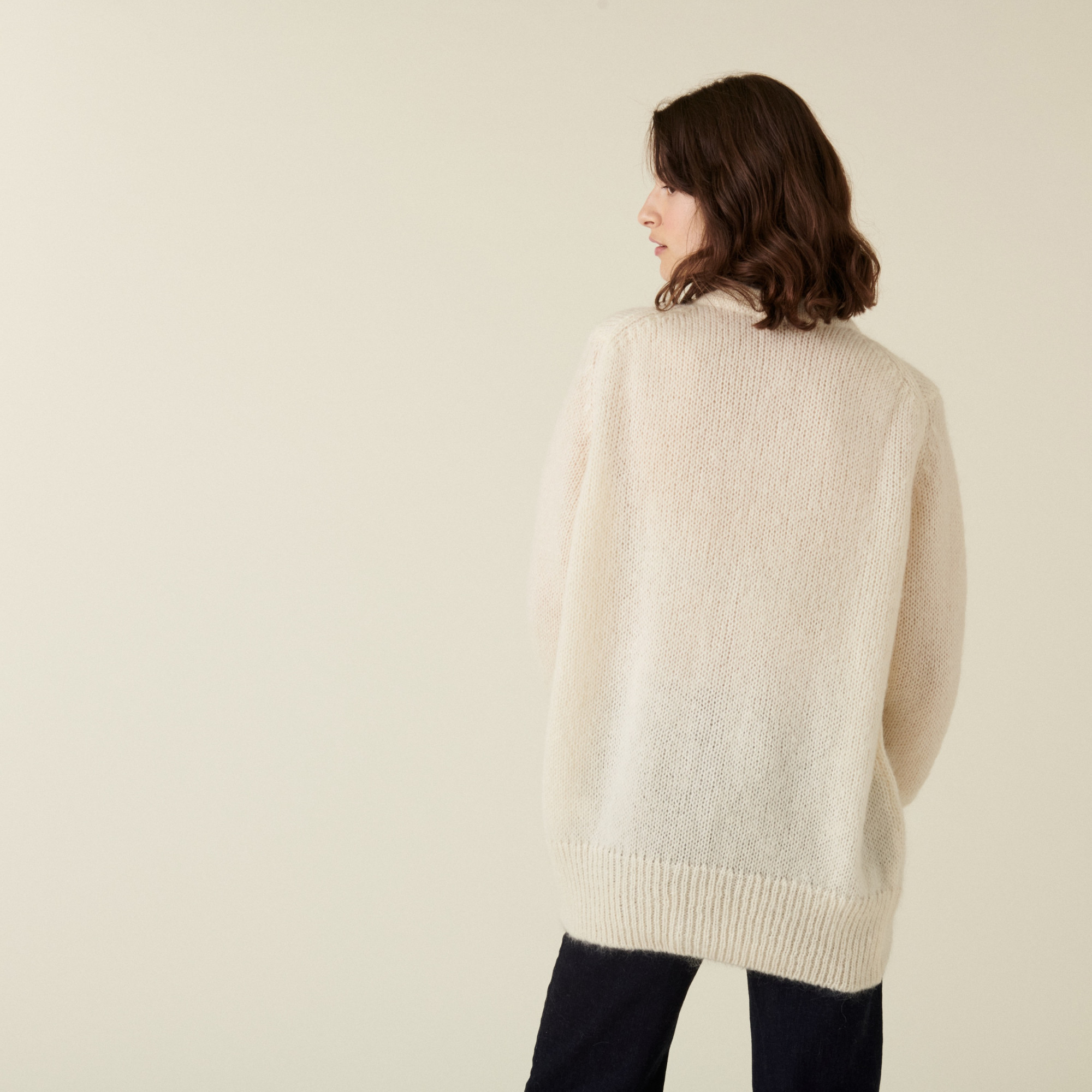 Cardigan boutonné col V en mohair - Anais 7403 ecru - 82 Ecru