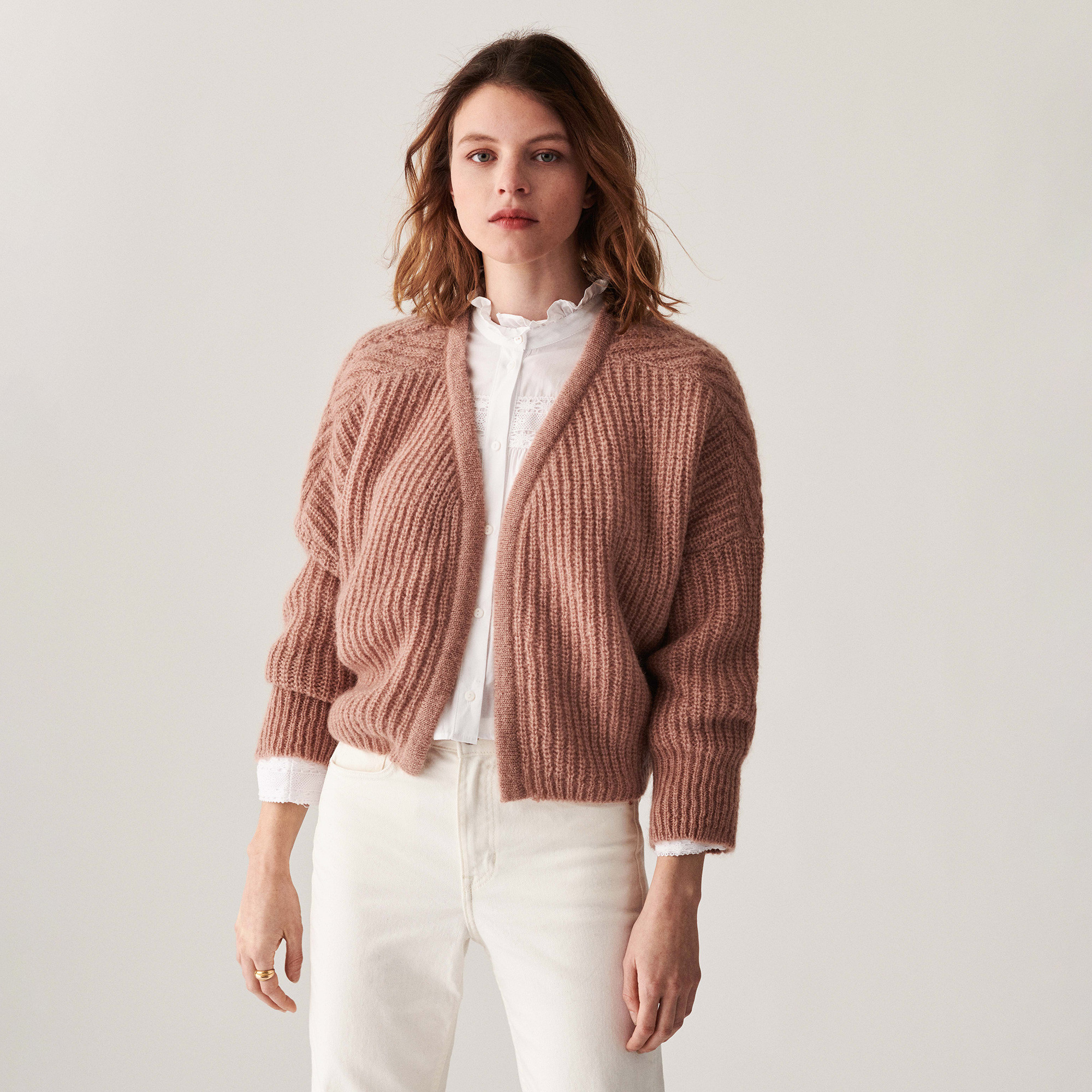 Gilet à côtes perlées en mohair - Camille 7404 sable - 13 Beige moyen