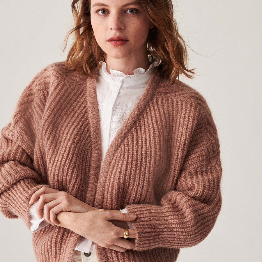 Cardigan canelado com contas de mohair - Camille
