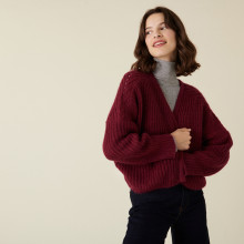 Gilet à côtes perlées en mohair - Camille 7482 griotte - 51 Bordeaux