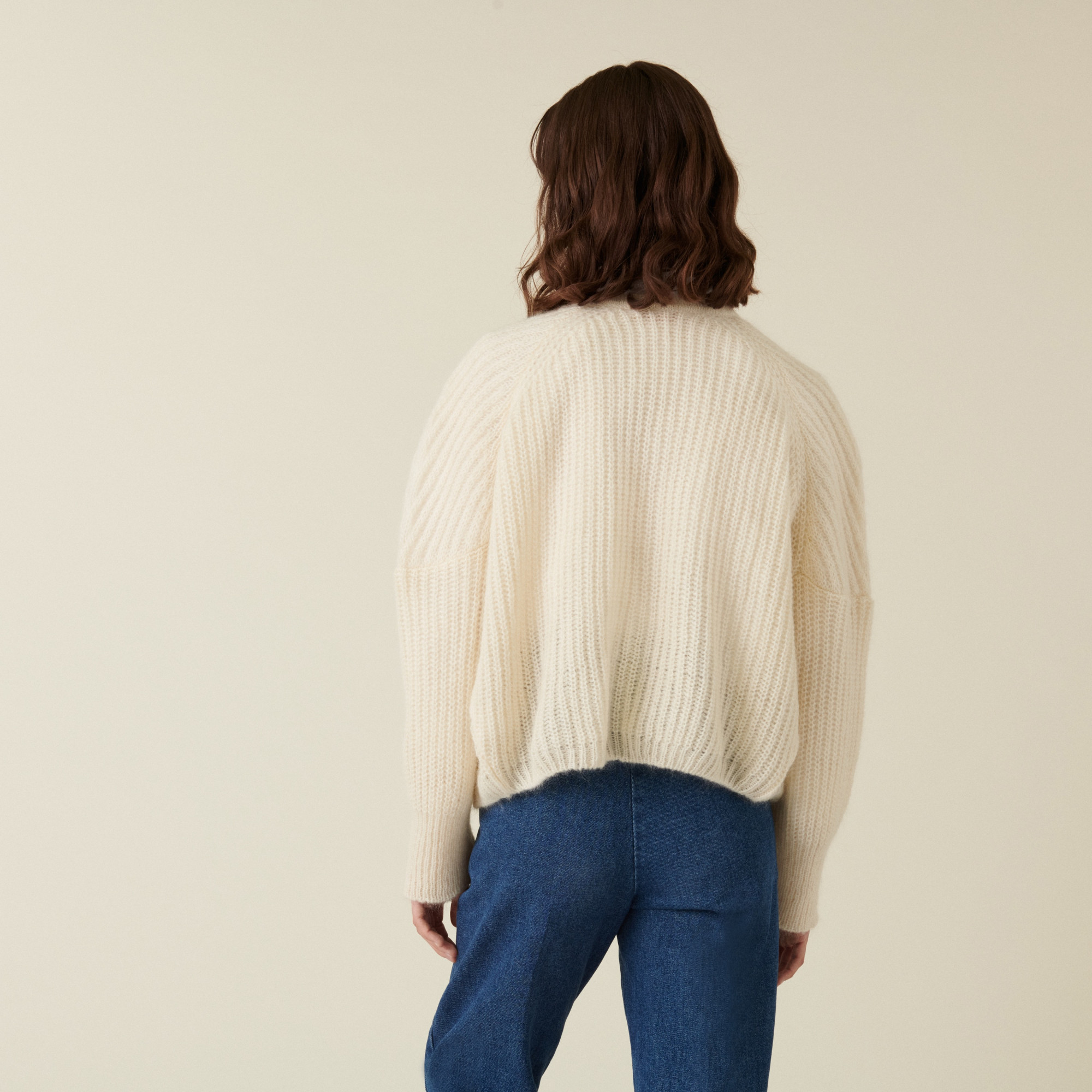 Gilet à côtes perlées en mohair - Camille 7403 ecru - 82 Ecru