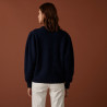 Pull manches raglan en laine cocon et maille torsadée - Carlotta 7440 marine - 05 Bleu marine