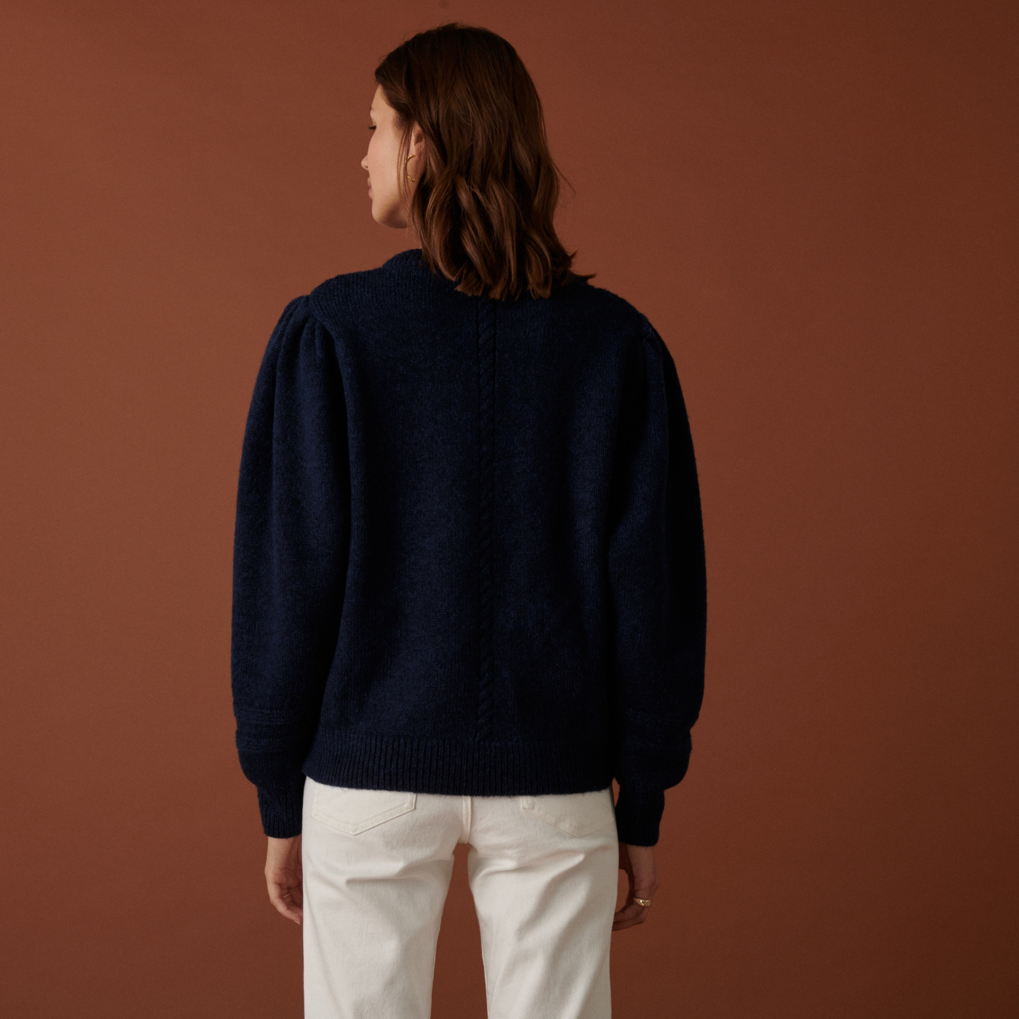 Raglan sleeve sweater in cocoon wool and cable knit - Carlotta