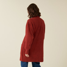 Long gilet en laine alpaga manches ballons - Damy 7485 brique - 20 Rouge foncé