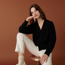 Alpaca wool V-neck cardigan with ribbed edges - Celly