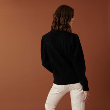 Alpaca wool V-neck cardigan with ribbed edges - Celly