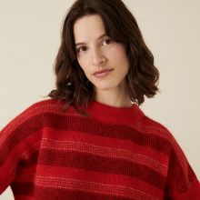 Pull col rond à rayures en mohair - Charlie 7502 rubis - 52 Rouge