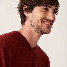 Pull col V en cachemire - Evann 7481 cerise - 51 Bordeaux