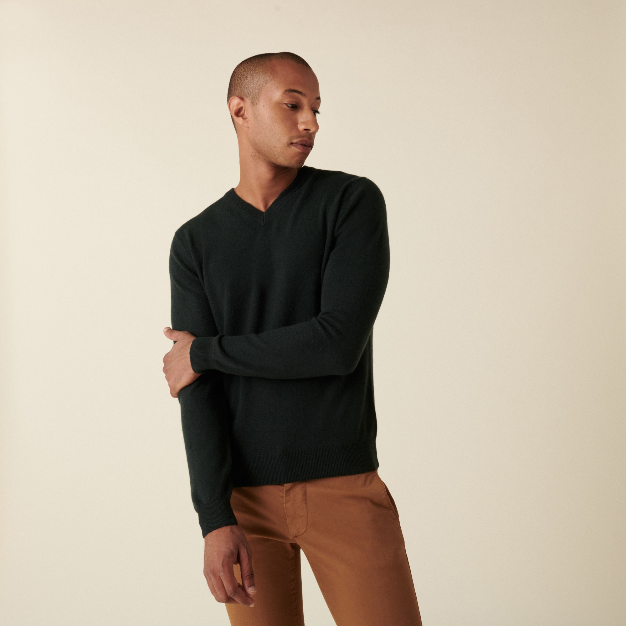 Pull col V en cachemire - Evann 7451 bronze - 21 Vert foncé