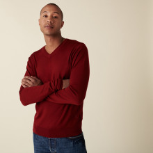 Pull col V avec logo en laine mérinos - Elmo 7481 cerise - 51 Bordeaux