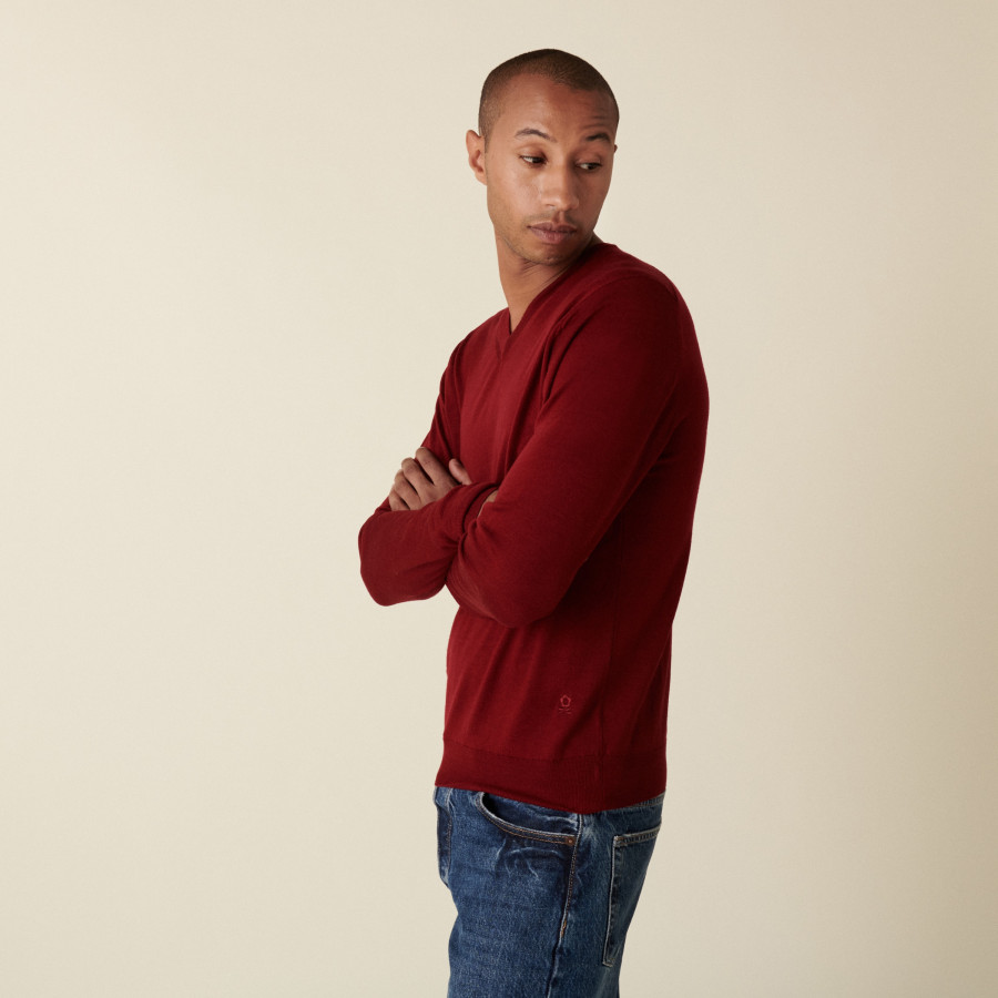 Pull col V en laine mérinos - Elmo