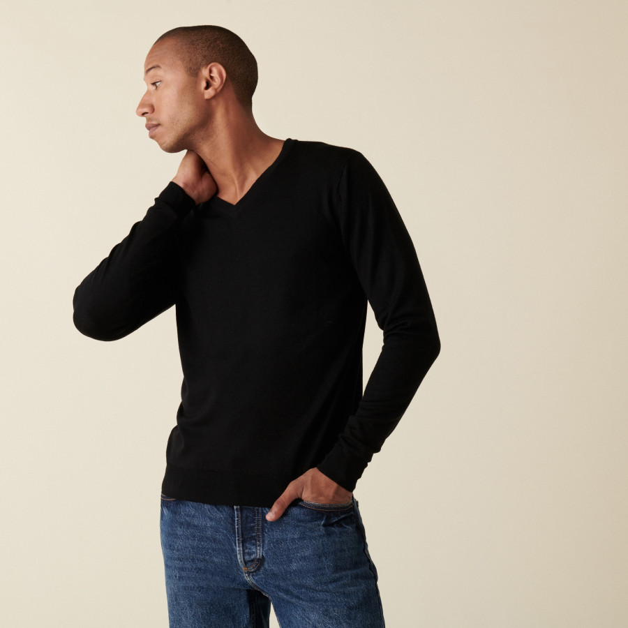 Pull col V en laine mérinos - Elmo