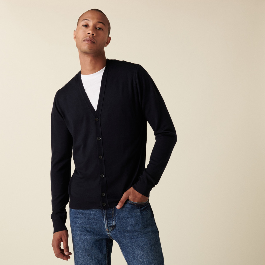 Buttoned cardigan with logo in merino wool - Etienne