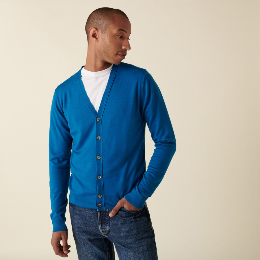 Buttoned cardigan with logo in merino wool - Etienne
