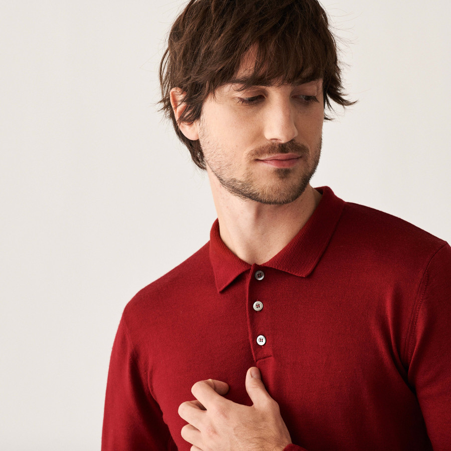 Merino wool sweater with polo collar with logo - Eni