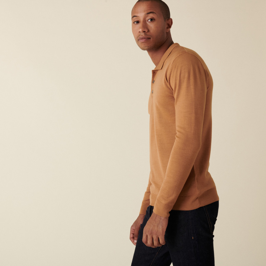 Merino wool sweater with polo collar with logo - Eni