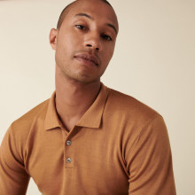 Pull col polo avec logo en laine mérinos - Eni 7430 noisette - 88 Camel