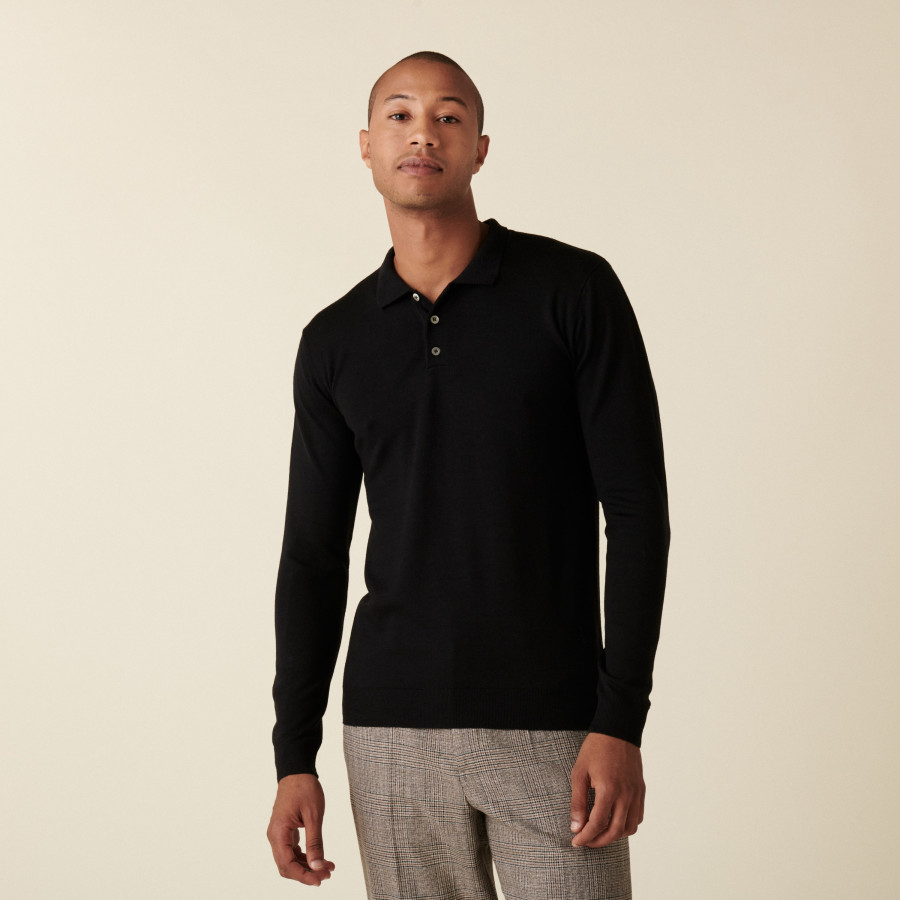 Merino wool sweater with polo collar with logo - Eni